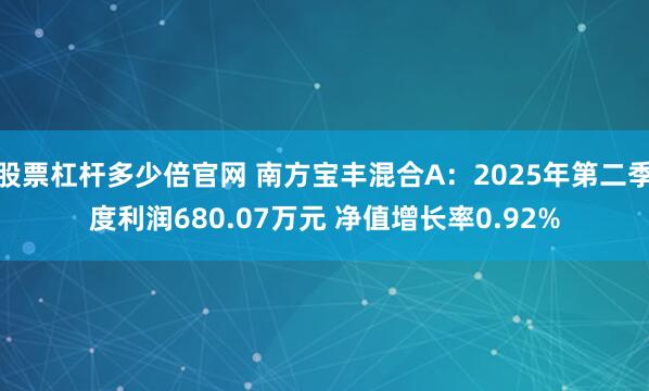 股票杠杆多少倍官网 南方宝丰混合A：2025年第二季度利润680.07万元 净值增长率0.92%